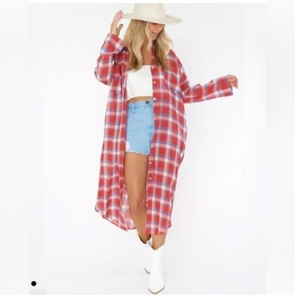 Show Me Your MuMu Tops - Show Me Your Mumu Leo Button Down Boho Western Long Tunic in Red Plaid -…